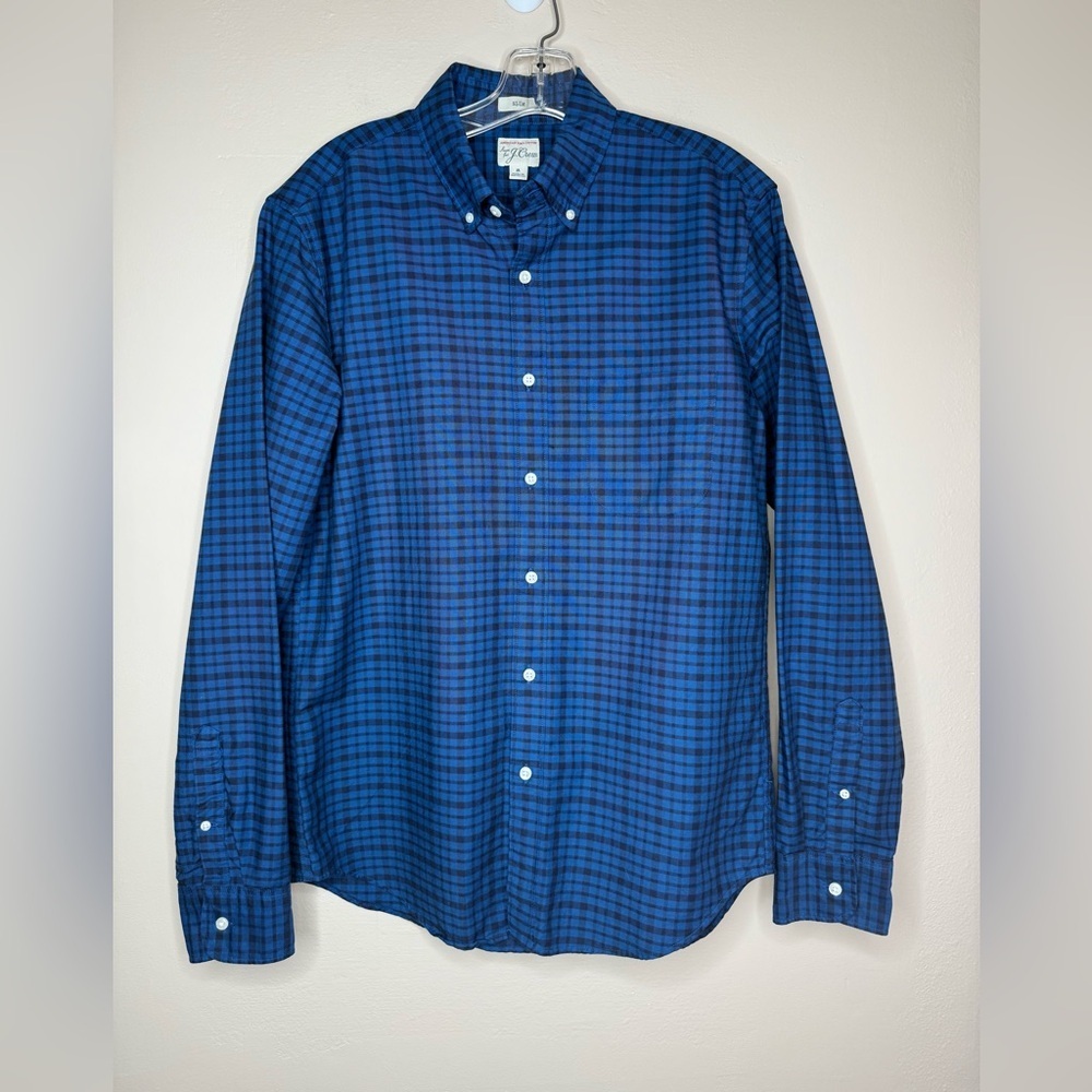 J. Crew Pima Cotton Navy Plaid Button Down Shirt Long Sleeve Size Medium